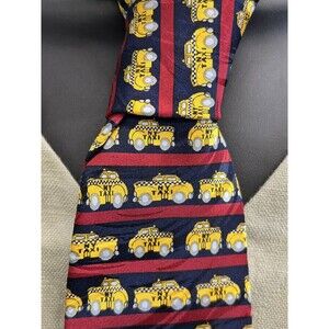 Museum Artifacts NYC New York City Taxi Cab Black Red Yellow Silk Tie Big Apple